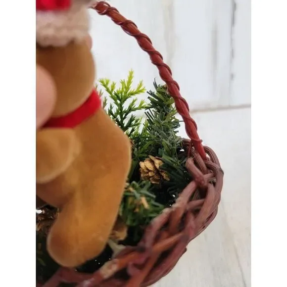 Mrs claus ice skate teddy bear basket flower figure xmas decor